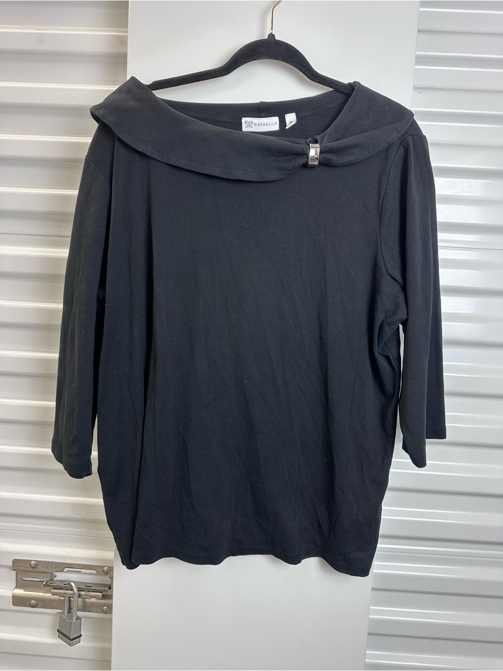 Rafaella Black Boat Neck 3/4 Sleeve Top with Silver Accent